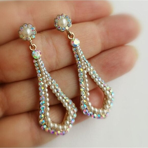 NWT Pearl and A/B crystal dangle drop earrings - Picture 2 of 4
